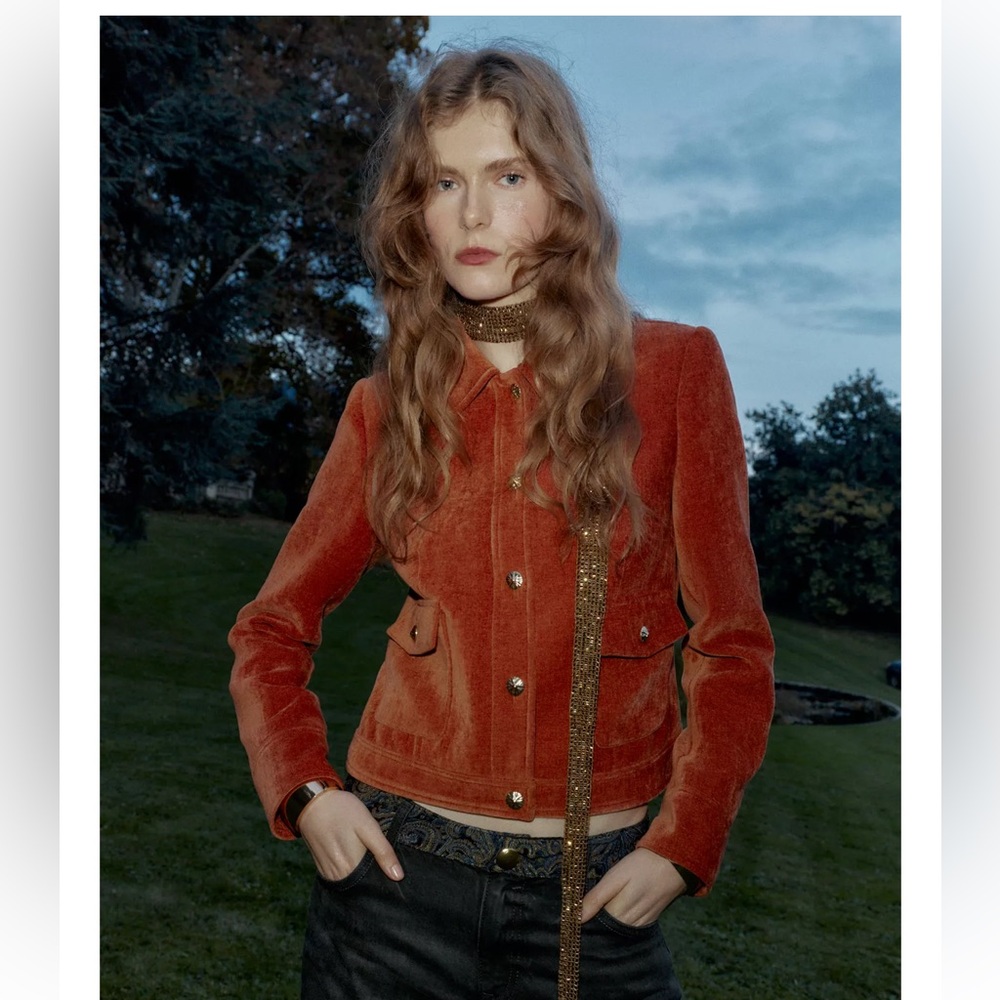 Zara Rust Velvet Teddy Jacket